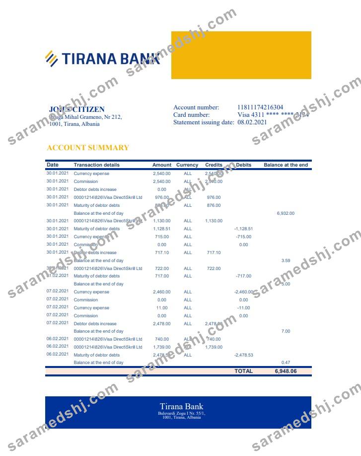 Albania Tirana Bank statement xls